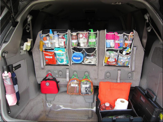 De-clutter your car with shoe organizers.