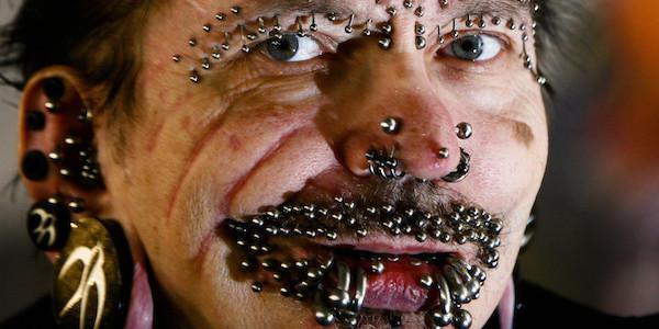 Guinness World Record holder for the ‘Most Pierced Man’, Rolf Bucholz of Germany, has a total of 453 piercings.