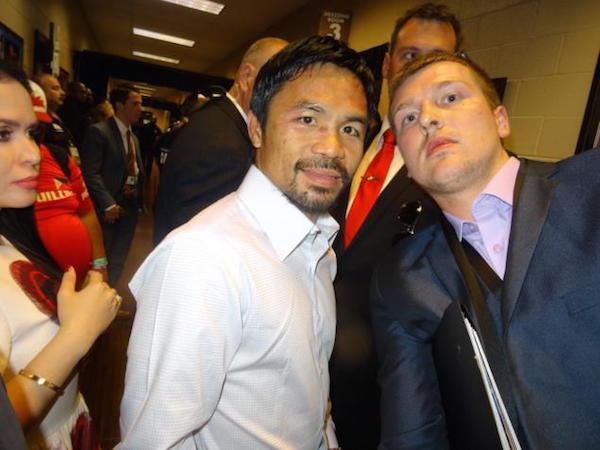 His luck extended even after the fight, where he was able to snag a few selfies with Mayweather and Pacquiao in the flesh.