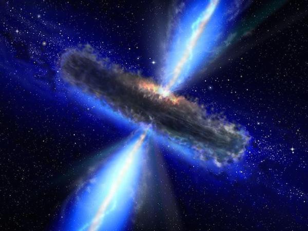 Two teams of astronauts have discovered a large reservoir of water floating in space that is the equivalent to 140 trillion times the water of our ocean. The water is in a cloud around a huge black hole that is in the process of sucking in matter and spraying out energy (such an active black hole is called a quasar), and the waves of energy the black hole releases make water by literally knocking hydrogen and oxygen atoms together.