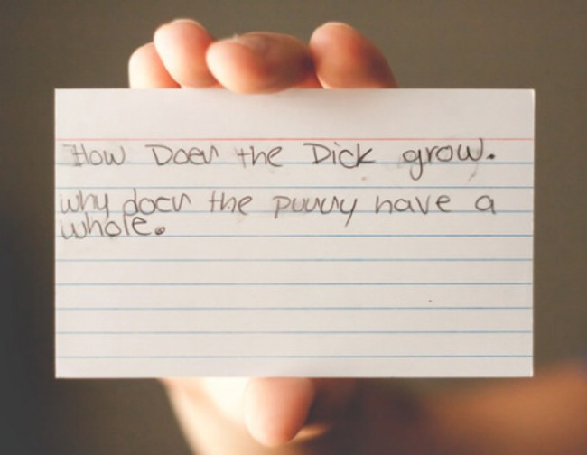 handwriting - How Doen the Dick grow. why poch the purssy have a W