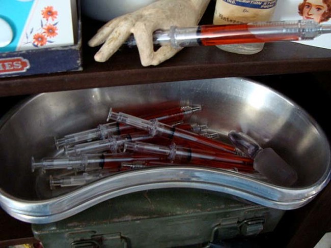 Everyone's living room could use an antique hospital bowl full of syringes. At $22.95, how could you resist?