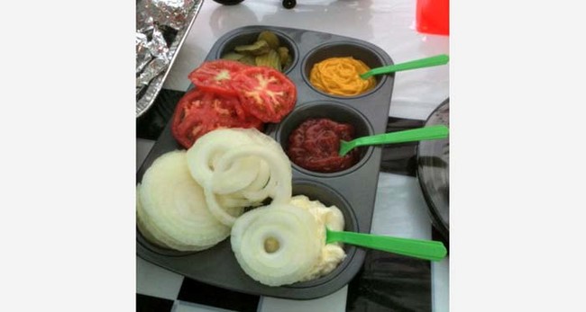 Keep condiments organized and mess-free with a muffin tin