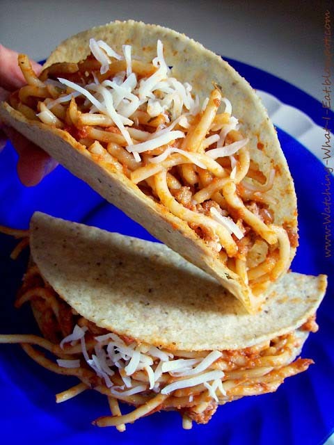 When Mexican food and Italian food lives in perfect harmony, you get spaghetti tacos.