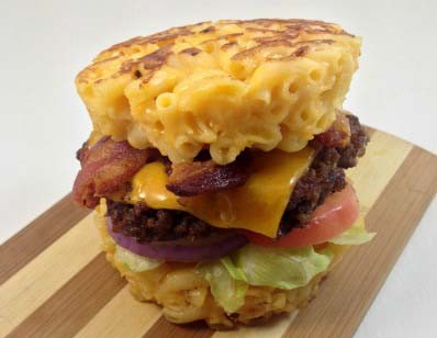 Burgers topped with macaroni and cheese are for the weak. Burger buns made from macaroni and cheese are for the fearless.