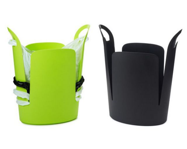 This trash can helps you reuse plastic grocery bags.It also keeps your grocery bags organized, aka not in a pile underneath your kitchen sink.