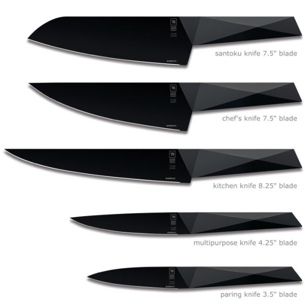 futuristic kitchen knife - santoku knife 7.5" blade chef's knife 7.5" blade kitchen knife 8.25" blade multipurpose knife 4.25" blade paring knife 3.5" blade