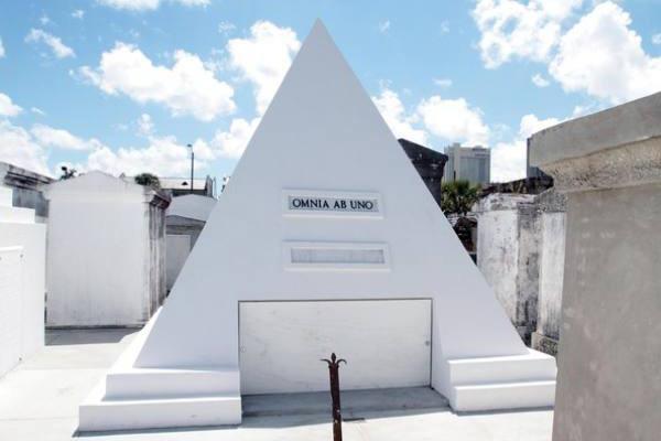 A pyramid tombstone: Cage decided he wanted to be buried in the famous St. Louis Cemetery No. 1 in New Orleans, and he already has his weird unexplained tomb there ready to go. It reads, “Omni Ab Uno,” which means “Everything From One” in Latin.