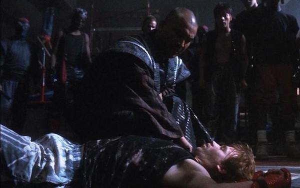 In the comic book and the 1990 movie script, the scene where the Foot Clan leader Tatsu beats up one of his soldiers ends with the death of the boy. To avoid the murder in a children´s movie though, the scene was re-cut at the last minute with the boy´s life being spared.
