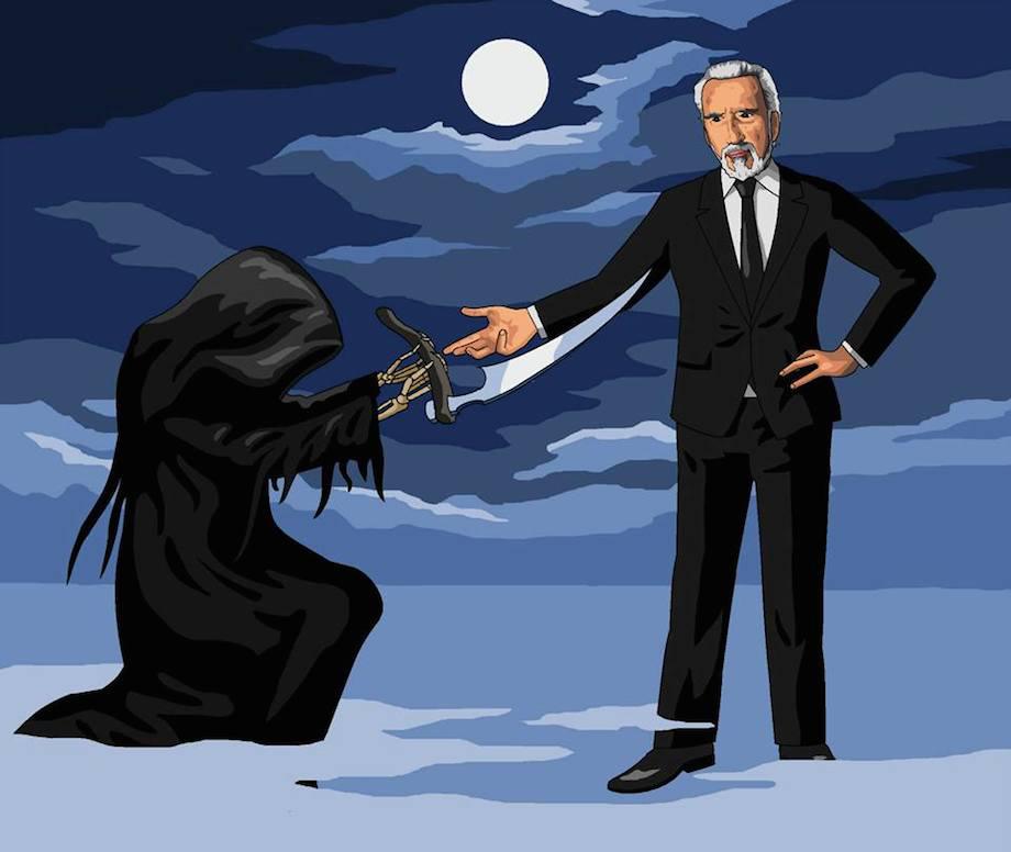 In tribute to Christopher Lee can you draw Death handing over his scythe with Lee taking his place?