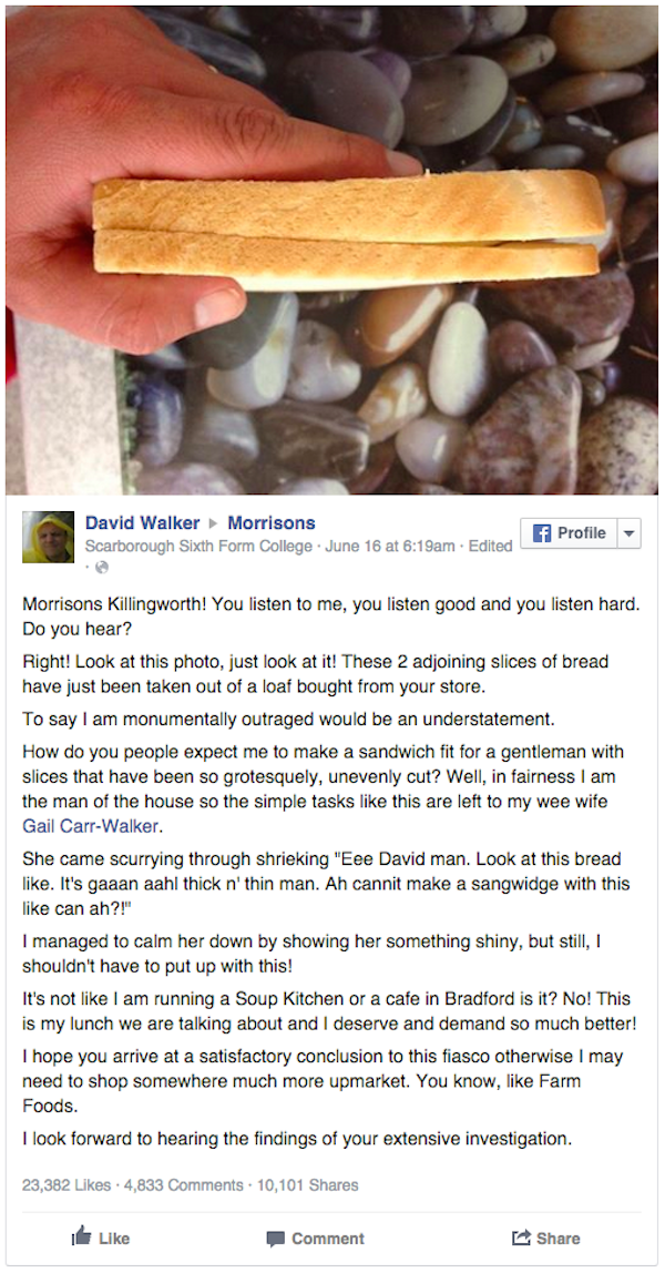 Man Complains About Crooked Bread Slices, Company Responds Perfectly