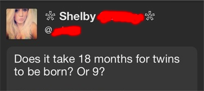 stupid but smart questions - sa Shelby Does it take 18 months for twins to be born? Or 9?