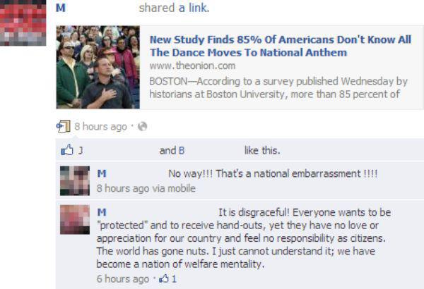 onion facebook - d a link. New Study Finds 85% Of Americans Don't Know All The Dance Moves To National Anthem BostonAccording to a survey published Wednesday by historians at Boston University, more than 85 percent of 18 hours ago and B this. M No way!!! 