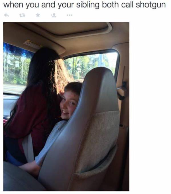 passenger seat sibling - when you and your sibling both call shotgun