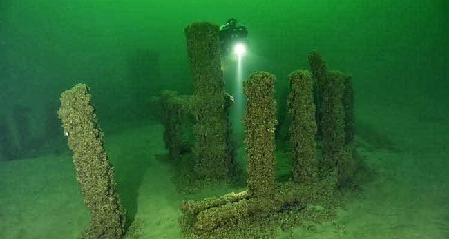 An Underwater Stonehenge: In the middle of Lake Michigan lies an aquatic Stonehenge. No one is sure what it is or how it got there, which only makes it more intriguing.