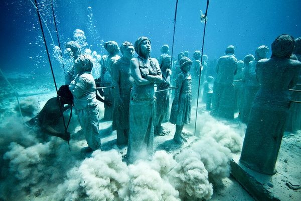 A Sculpture Park: Off the coast of Cancun, Mexico, there is a sculpture park that can only be seen by those willing to plunge into the Caribbean Sea. Brave divers can feast their eyes on over 500 statues.