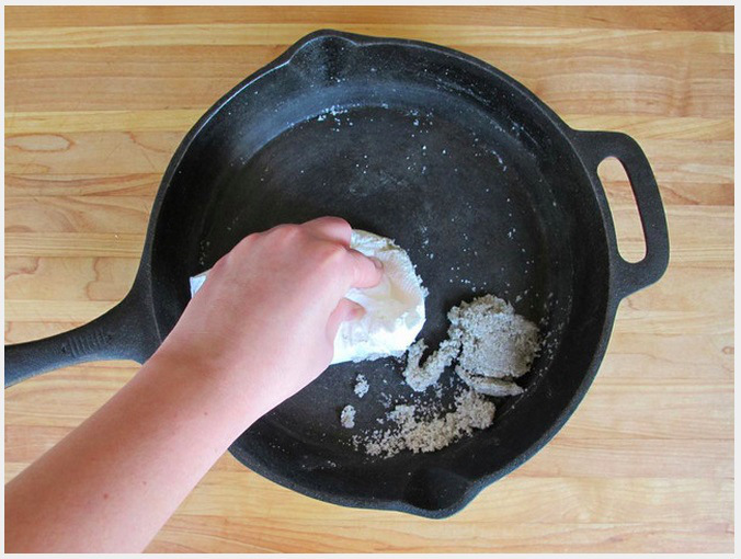 Clean your cast iron skillet with sea salt