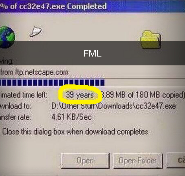 90s snapchat - % of cc32e47.exe Completed Fml ving from ftp. netscape.com imated time left 39 years 3.89 Mb of 180 Mb copied wnload to D\Omer Sturr Downloads\cc32e47.exe nsfer rate 4,61 KbSec Close this dialog box when download completes 1. Open Open Fold