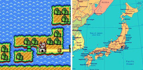 Super Mario Bros. 3 has an island that resembles the shape of Japan with the castle located in the same spot as Kyoto, Nintendo’s headquarters.