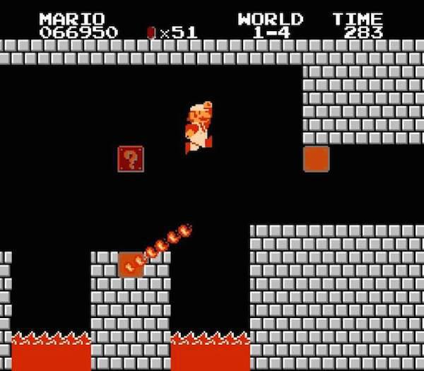 Shigeru Miyamoto, Mario’s creator is also responsable for a number of other Nintendo franchises. He was designing both The Legend of Zelda and Super Mario Bros. at the same time and swapped elements from the two games. For instance the fire bar found in the castles was originally meant for The Legend of Zelda.