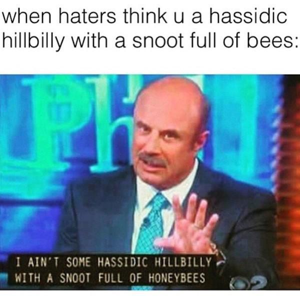 someone thinks you re a hassid hillbilly - when haters think u a hassidic hillbilly with a snoot full of bees I Ain'T Some Hassidic Hillbilly With A Snoot Full Of Honeybees