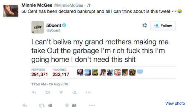 twitter responds to 50 cent's bankruptcy