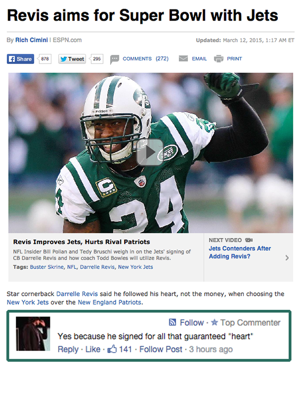 youtube comment football helmet - Revis aims for Super Bowl with Jets By Rich Cimin Espn.com U It Amet She went 2 Print Revis Improves Jets, Hurts Rival Patriots Nfl in der Plan and Tedy Brush weigh in on the Jetssigning of C amelle Revisandhow coach Todd
