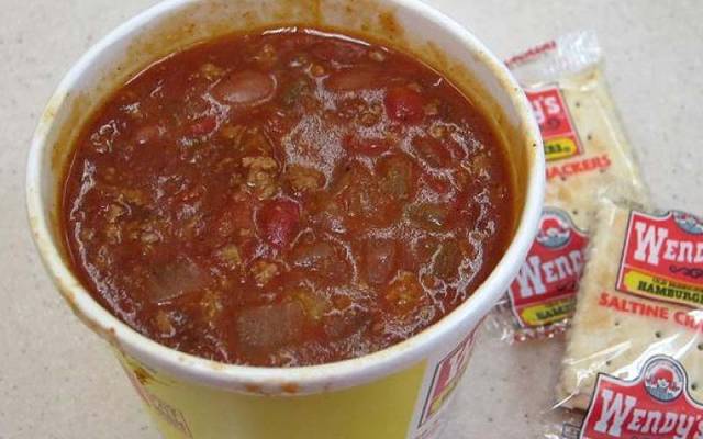 Wendy’s Chili: The chili is made from hamburger meat from the grill that has not been used. The meat gets collected in a container until there is enough to make a batch of chili with rehydrated beans and water.