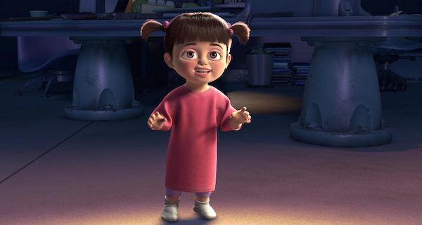 Monsters, Inc. (2001): Mary Gibbs, who played Boo, was so young that it proved difficult to get her to stand in the recording studio and act her lines. Instead, they simply followed her around with a microphone and cut Boo’s lines together from the things she said while she played.