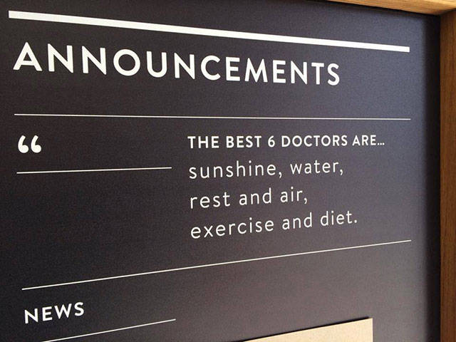 multimedia - Announcements The Best 6 Doctors Are... sunshine, water, rest and air, exercise and diet. News