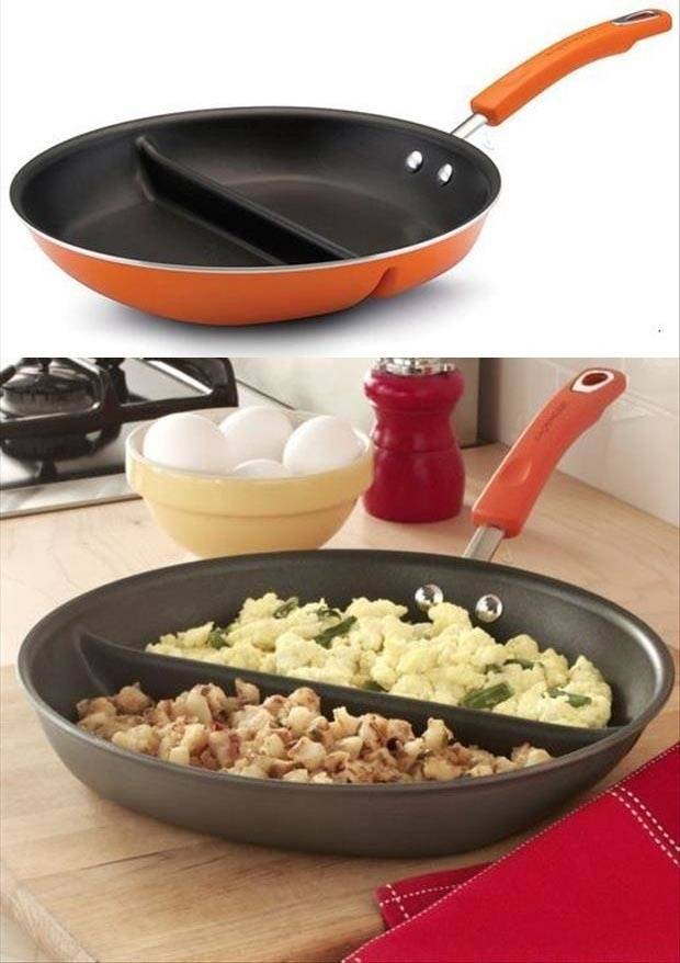 A frying pan that you can cook two things in