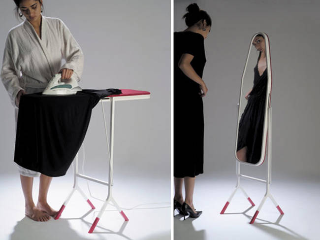 An ironing board that doubles as a mirror