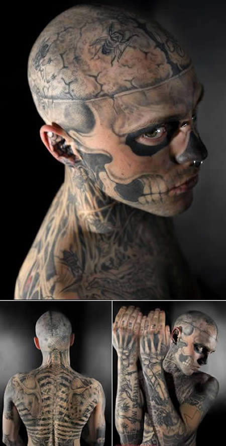 Rick: The Zombie Boy: Meet Rick. He's turning himself into a zombie. So far, more than 24 hours of tattoos --costing over $4,075 Canadian dollars-- have got him halfway there and made him a minor celebrity on the internet, where people can’t decide if he’s a body modification visionary or mentally ill sicko.