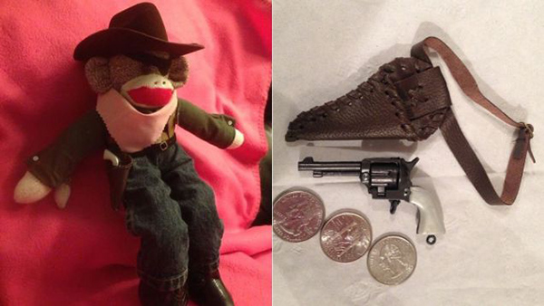 The airport security officers who took a tiny gun away from a sock monkey: In 2013, a sock monkey, Mr. Rooster Monkburn, was successfully disarmed when a TSA agent confiscated the puppet's two-inch, vaguely gun-shaped piece of plastic—and then threatened to call the police.

Redmond, Washington resident Phyllis May attempted to smuggle the stuffed, armed (and dangerous) sock primate through security on her way from St. Louis to Seattle. Sensing trouble, agents on duty stepped into action and pulled Mr. Monkburn's carrying case from the conveyor. Hilarity then ensued: 

"She (the agent) said 'this is a gun.' I said 'no, it's not a gun it's a prop for my monkey.' She said 'If I held it up to your neck, you wouldn't know if it was real or not,' and I said 'really?'"

The TSA agent told May she would have to confiscate the tiny gun. She also said she was supposed to call the police. 

“Rooster Monkburn has been disarmed, so I'm sure everyone on the plane was safe,” May said. “I understand she was doing her job, but at some point doesn't common sense prevail?”