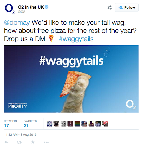 Not wanting to lose a customer, O2 offered free pizza for the rest of the year.