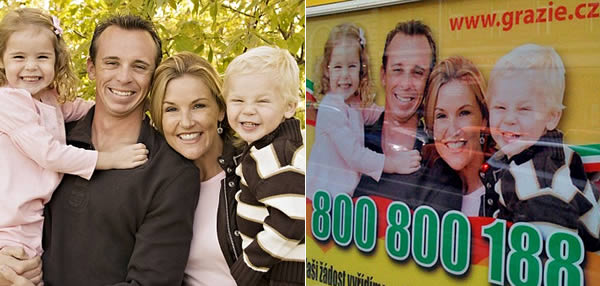When Danielle Smith and her family posed for their Christmas card photo in 2008, they knew they'd share it with family and friends. But they weren't expecting it to show up in the Czech Republic, splashed across a huge storefront advertisement. 

Smith, 36, who lives in the St. Louis suburb of O'Fallon, said that she posted the photo on her blog and some social networking sites. It featured her, her husband Jeff, and their two children. A few months later, a college friend was driving through Prague when he spotted the family's smiling faces in the window of a store specializing in European food. He snapped a few pictures and sent them to a flabbergasted Smith. "It's a life-size picture in a grocery store window in Prague—my Christmas card photo!" she said.

Mario Bertuccio, who owns the Grazie store in Prague, said the photo was downloaded from the Internet. Details were sparse, but he said he thought it was computer-generated. When told it was a real photo of a real family, he said he started taking steps to remove it.

The Smiths and photographer Gina Kelly hadn't authorized anyone to use the pictures. Kelly said she has since asked a professional photographers' organization to help figure out how her image wound up in Prague.