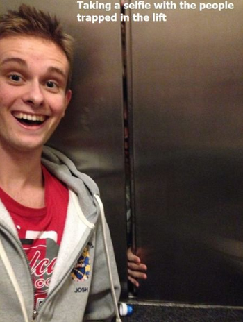 people taking inappropriate selfies - Taking a selfie with the people trapped in the lift