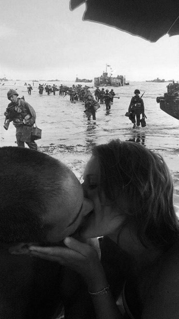 kissing couple photoshop d day invasion of france