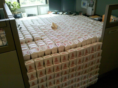 Making someone’s area a storage facility for takeaway cartons.