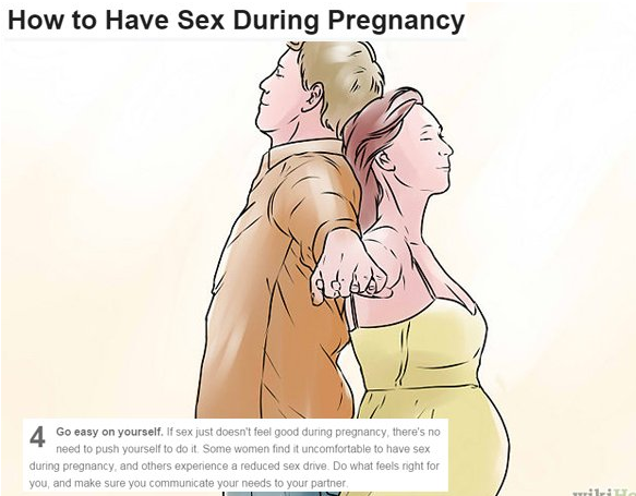 wtf wikihow - How to Have Sex During Pregnancy 1 Go easy on yourself. If sex just doesn't feel good during pregnancy, there's no need to push yourself to do it. Some women find it uncomfortable to have sex during pregnancy, and others experience a reduced