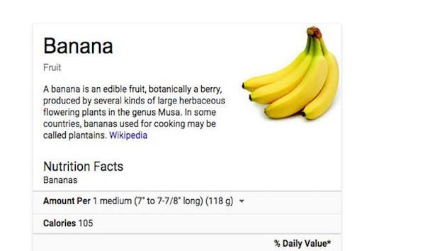 If you add the word “facts” after any food item then Google will display all of its nutrition facts.