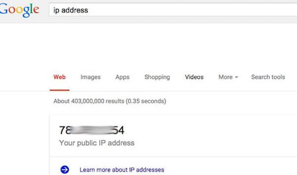 You can quickly learn your public IP Address by searching for “ip address”.