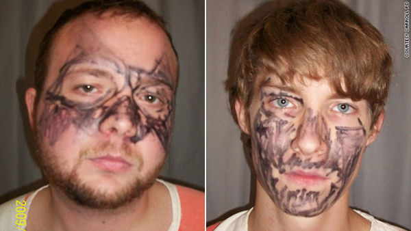 Matthew Allen McNelly and Joey Lee Miller had brilliant disguises—or at least that's what they thought after having a few beers. The pair attempted to break into a house wearing “masks” using a permanent marker on their faces. When the police pulled over their vehicle near the scene of the crime, they couldn't help but laugh at their bizarre disguises. The two were arrested for attempted burglary and successful intoxication.