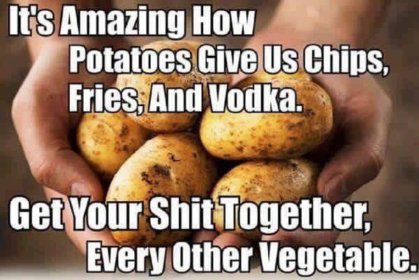 funny potatoes - It's Amazing How Potatoes Give Us Chips, Fries, And Vodka. Get Your Shit Together, Every Other Vegetable.