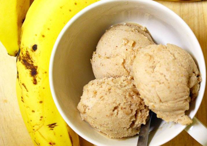 You can make healthy ice cream with bananas, peanut butter and almond milk.