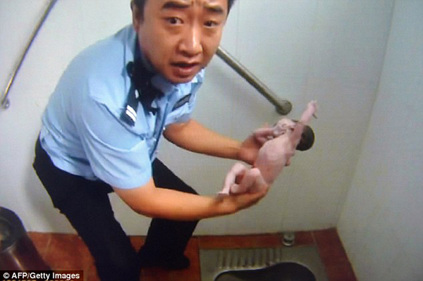 Patrons at a restaurant in Bejing were horrified when they heard a baby's cry coming from a toilet stall. When police arrived, they discovered blood around the toilet, and the baby stuck head first. The child was rescued and was reported uninjured. Due to China's strict one-child policy and social pressures, some mothers abandon unplanned babies shortly after birth.