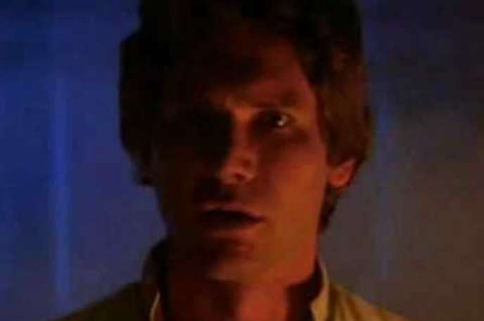 Han Solo’s response to “I love you” in The Empire Strikes Back: Han Solo’s classic line “I know,” in response to Leia’s declaration of love was all Harrison Ford. The scripted line was “I love you too,” but Ford thought that wasn’t very Han. George Lucas was against it at first, but it’s now gone down in history as one of the great Star Wars moments.