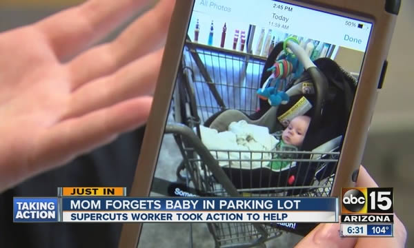 If you've ever shopped online, you've probably received a friendly reminder that your shopping cart is empty. A two-month-old baby from Gilbert, Arizona probably should have worn a sign to remind its mom to make sure her shopping cart was empty.

Two hairstylists found the baby in the cart, still strapped in the car seat. Miranda Asadoorian was working in her salon when a customer asked her about a baby in a shopping cart outside her door in 100° heat.

Police later found the mom and her two other kids shopping at a nearby grocery store. She told cops she forgot to put the infant in the car when she was leaving. It took her about 40 minutes to figure out she was missing someone or something. Cops won't charge her, though. Apparently, "no harm, no foul" is the motto of the state of Arizona.