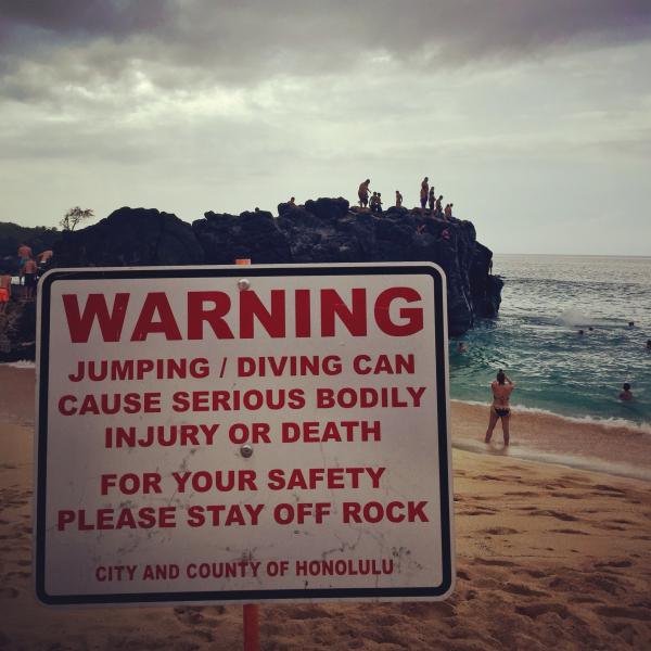 rebel nu 107 - Warning Jumping Diving Can Cause Serious Bodily Injury Or Death For Your Safety Please Stay Off Rock City And County Of Honolulu