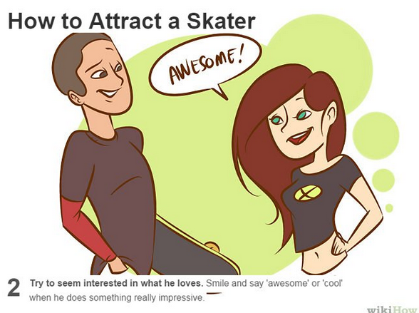 cartoon - How to Attract a Skater Cawesome! Try to seem interested in what he loves. Smile and say 'awesome' or 'cool' when he does something really impressive. wikiHow